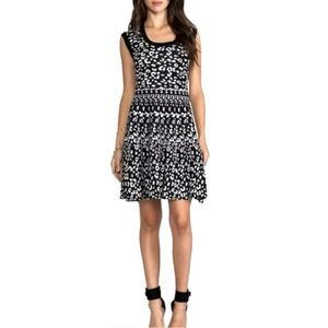 Rebecca Taylor Black and White Sleeveless Fit and Flare Knit Dress